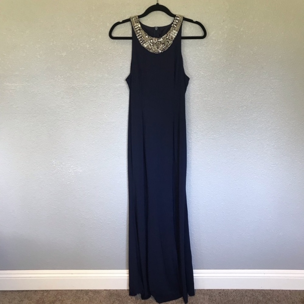 Lulu's Navy Beaded-Neckline Evening Gown - Picture 11 of 16